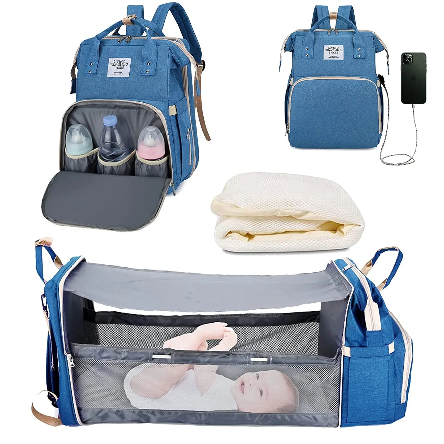 Diaper Bag Backpack Foldable Waterproof Baby Bed  