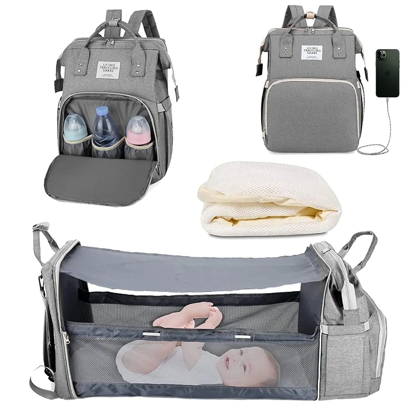 Diaper Bag Backpack Foldable Waterproof Baby Bed  