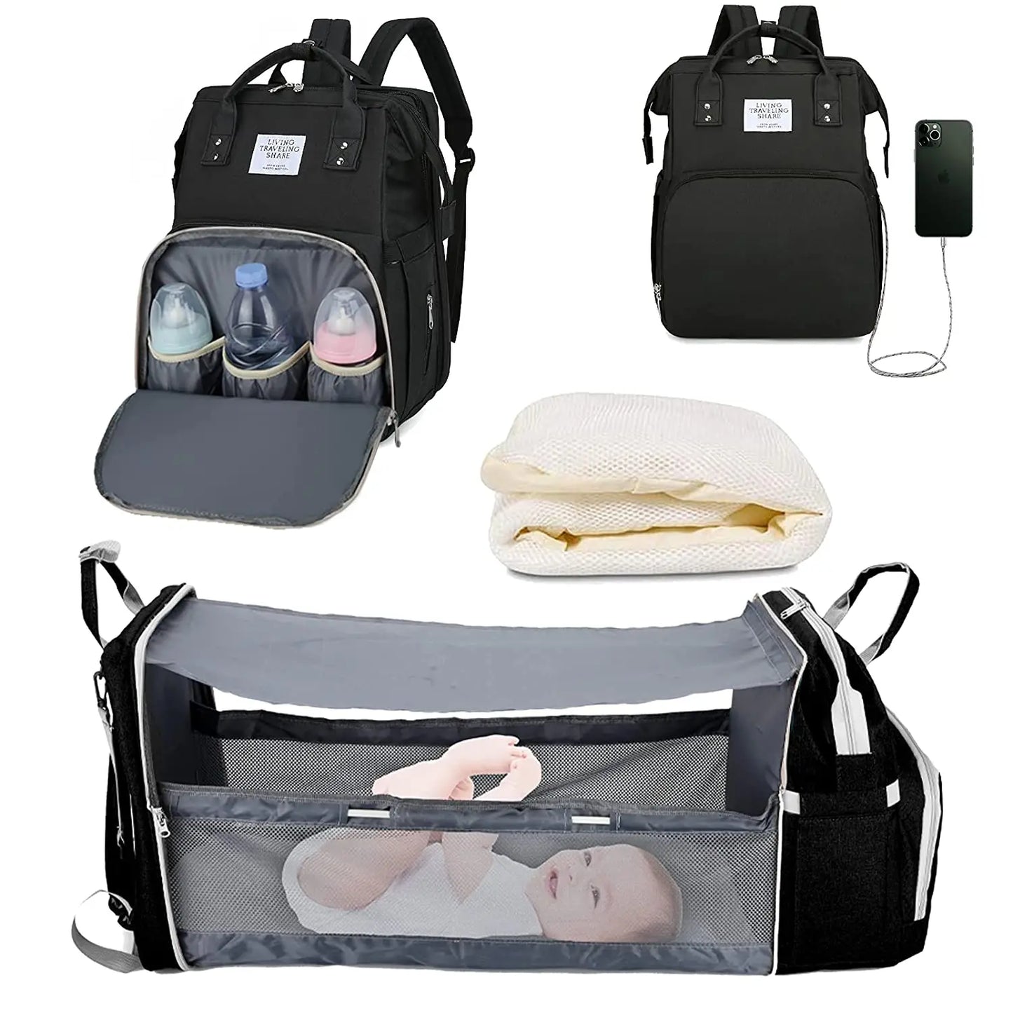 Diaper Bag Backpack Foldable Waterproof Baby Bed  