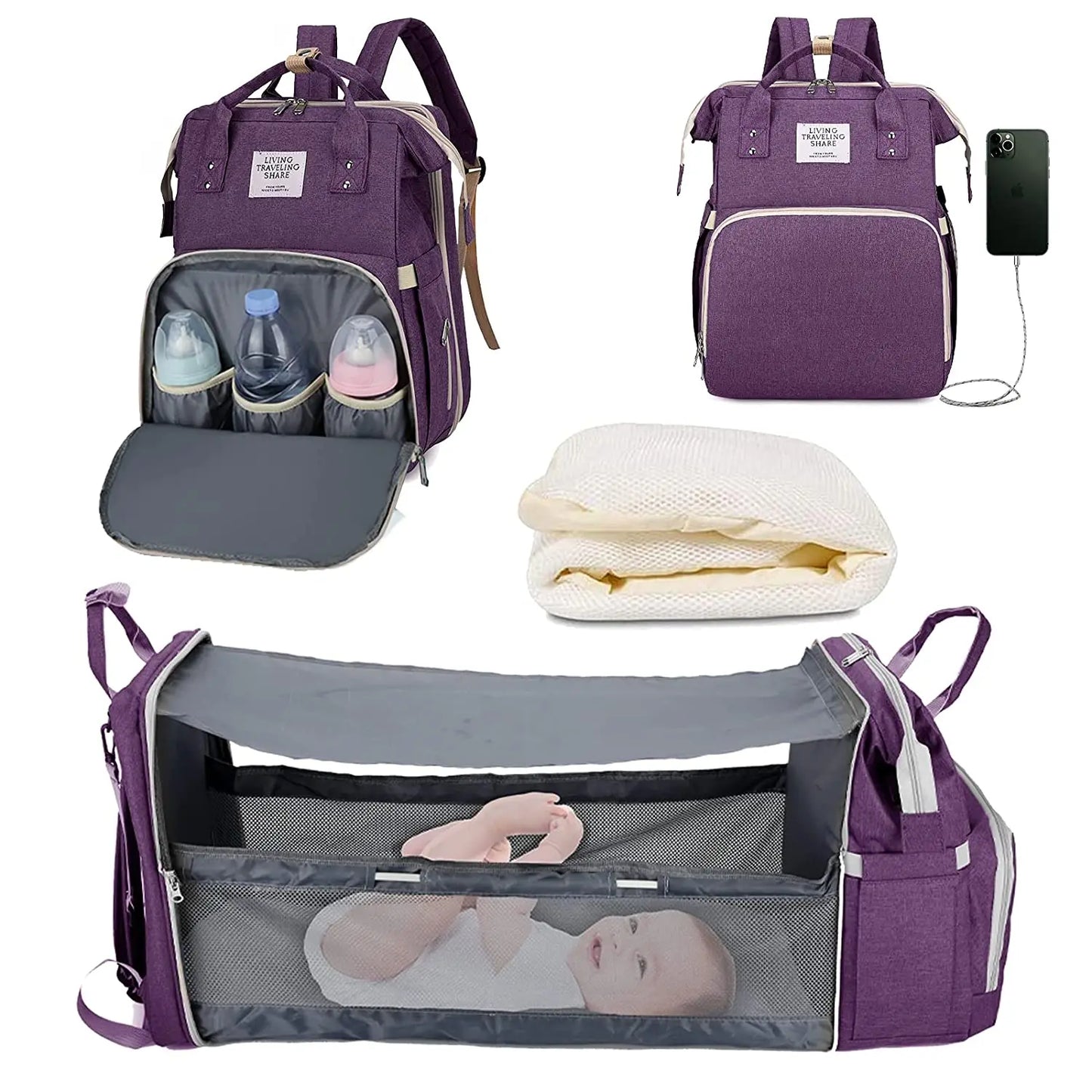 Diaper Bag Backpack Foldable Waterproof Baby Bed  